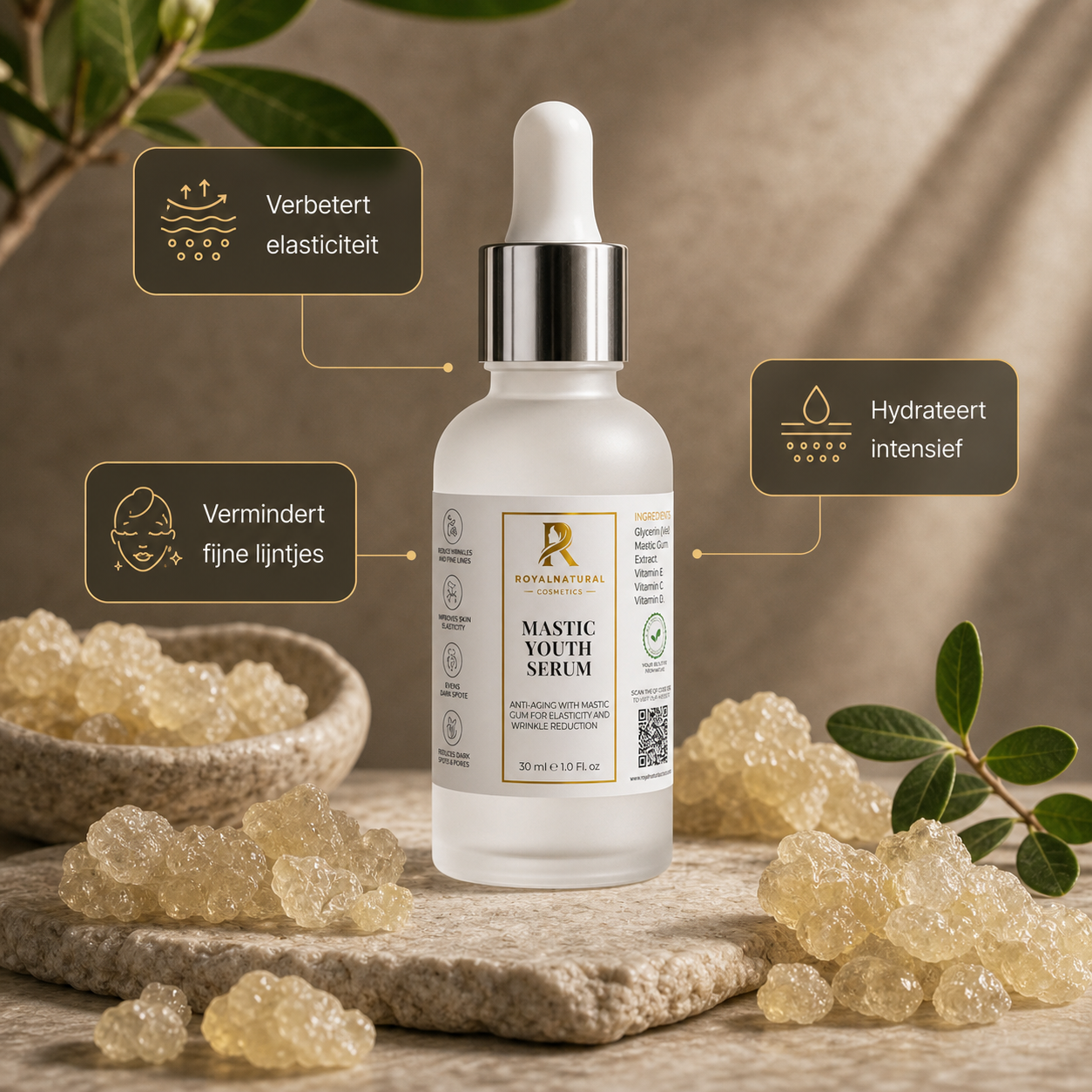 Ingredienten en voordelen afbeelding voor Mastic Youth Serum